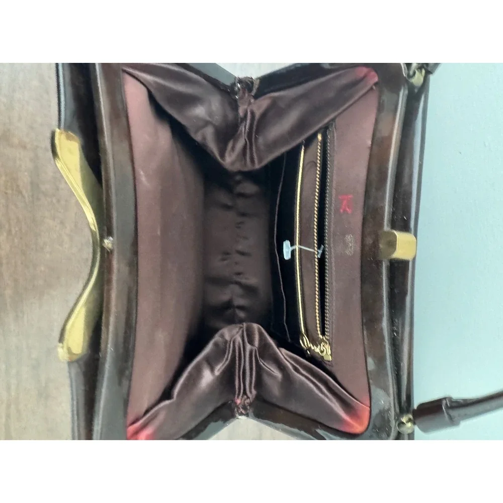 Vintage Lewis Tortoise Shell Patent Leather Handbag 1950s 60s Top Handle Bag